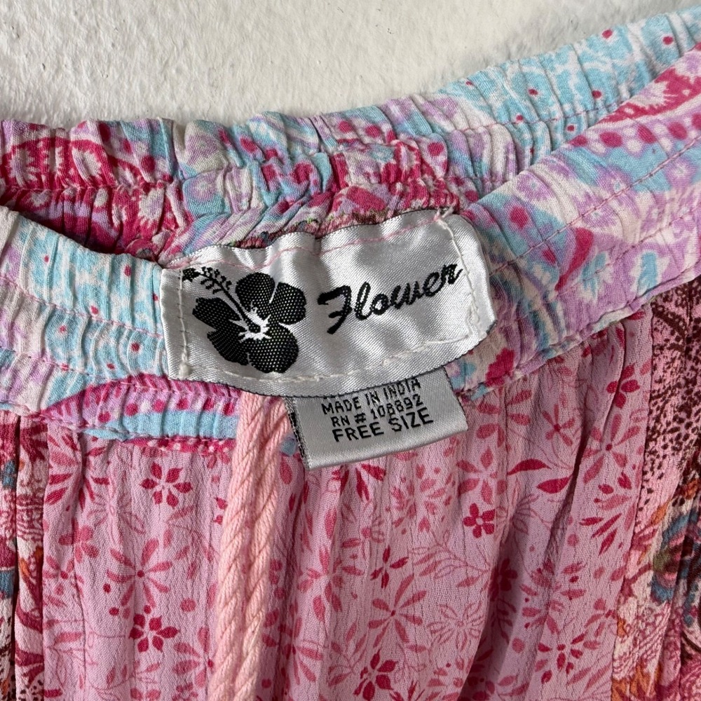 Flower Women's Skirt Pink Free Size Patchwork Boho Hippie Granola Cottage Core - Picture 3 of 9